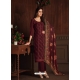 Maroon Designer Wedding Embroidered Chinon Palazzo Suit