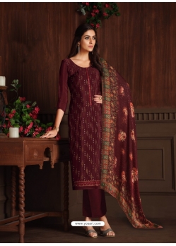 Maroon Designer Wedding Embroidered Chinon Palazzo Suit