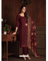 Maroon Designer Wedding Embroidered Chinon Palazzo Suit