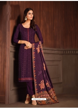 Purple Designer Wedding Embroidered Chinon Palazzo Suit