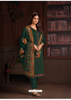 Dark Green Designer Wedding Embroidered Chinon Palazzo Suit