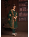 Dark Green Designer Wedding Embroidered Chinon Palazzo Suit