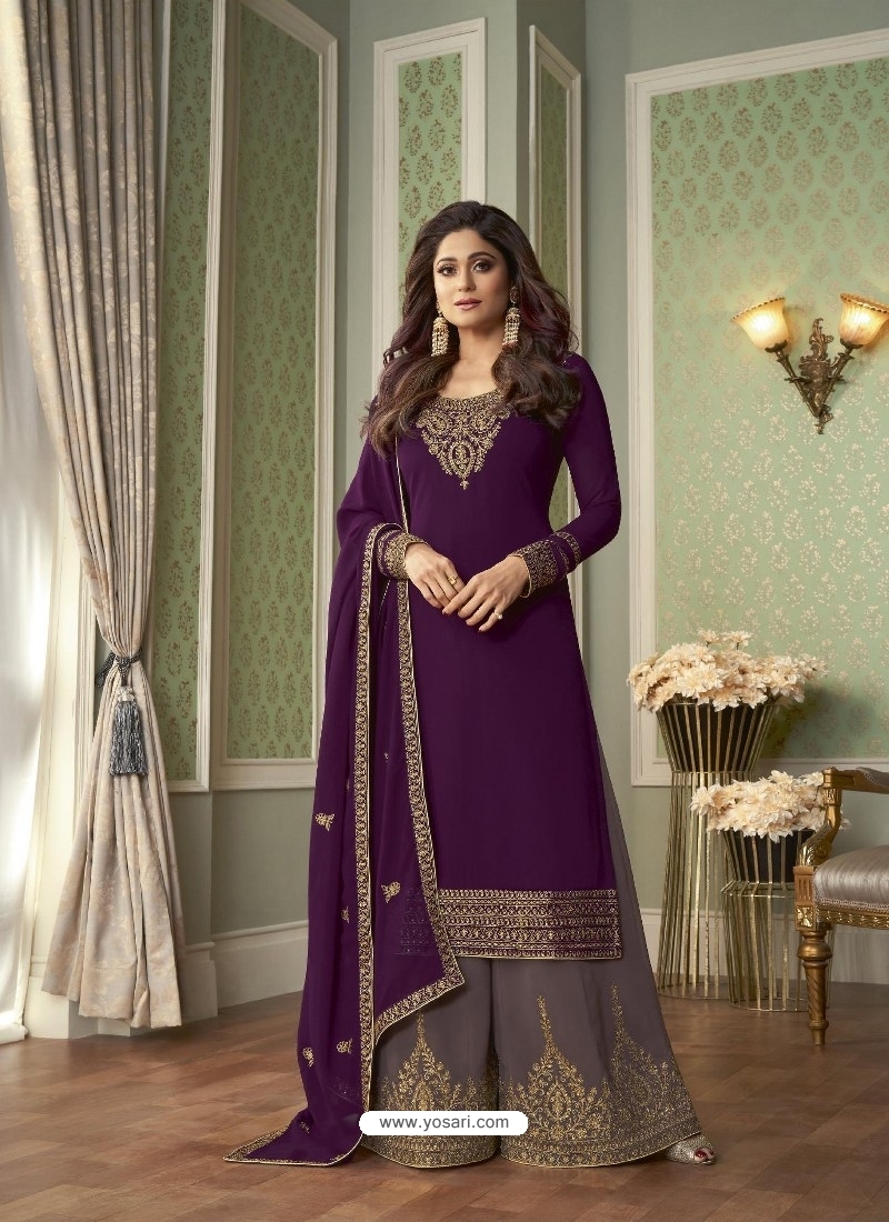 Buy For Eid Purple Color Faux Georgette Fabric Patiala Suit