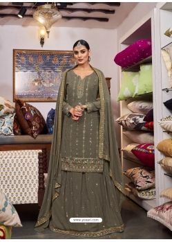 Taupe Designer Wedding Embroidered Georgette Wedding Suit