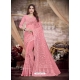 Peach Designer Wedding Wear Net Sari