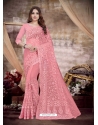 Peach Designer Wedding Wear Net Sari