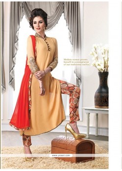 Flamboyant Cream Resham Work Georgette Designer Straight Salwar Suit