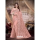 Light Orange Designer Wedding Wear Net Sari