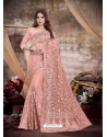 Light Orange Designer Wedding Wear Net Sari