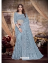 Grey Designer Wedding Wear Net Sari