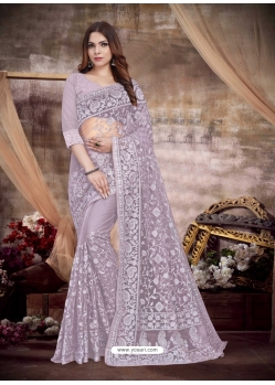 Dusty Pink Designer Wedding Wear Net Sari