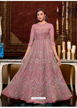 Old Rose Designer Wedding Wear Net Anarkali Suit