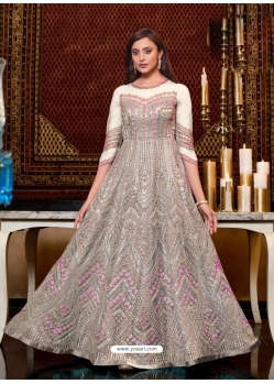 Off White Designer Wedding Wear Net Anarkali Suit