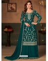 Teal Designer Wedding Embroidered Faux Georgette Palazzo Suit