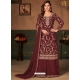 Maroon Designer Wedding Embroidered Faux Georgette Palazzo Suit
