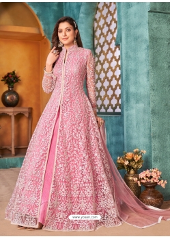 Pink Designer Wedding Wear Net Anarkali Suit
