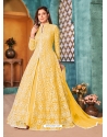 Yellow Designer Wedding Wear Net Anarkali Suit