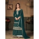 Teal Designer Wedding Embroidered Faux Georgette Palazzo Suit