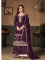 Purple Designer Wedding Embroidered Faux Georgette Palazzo Suit