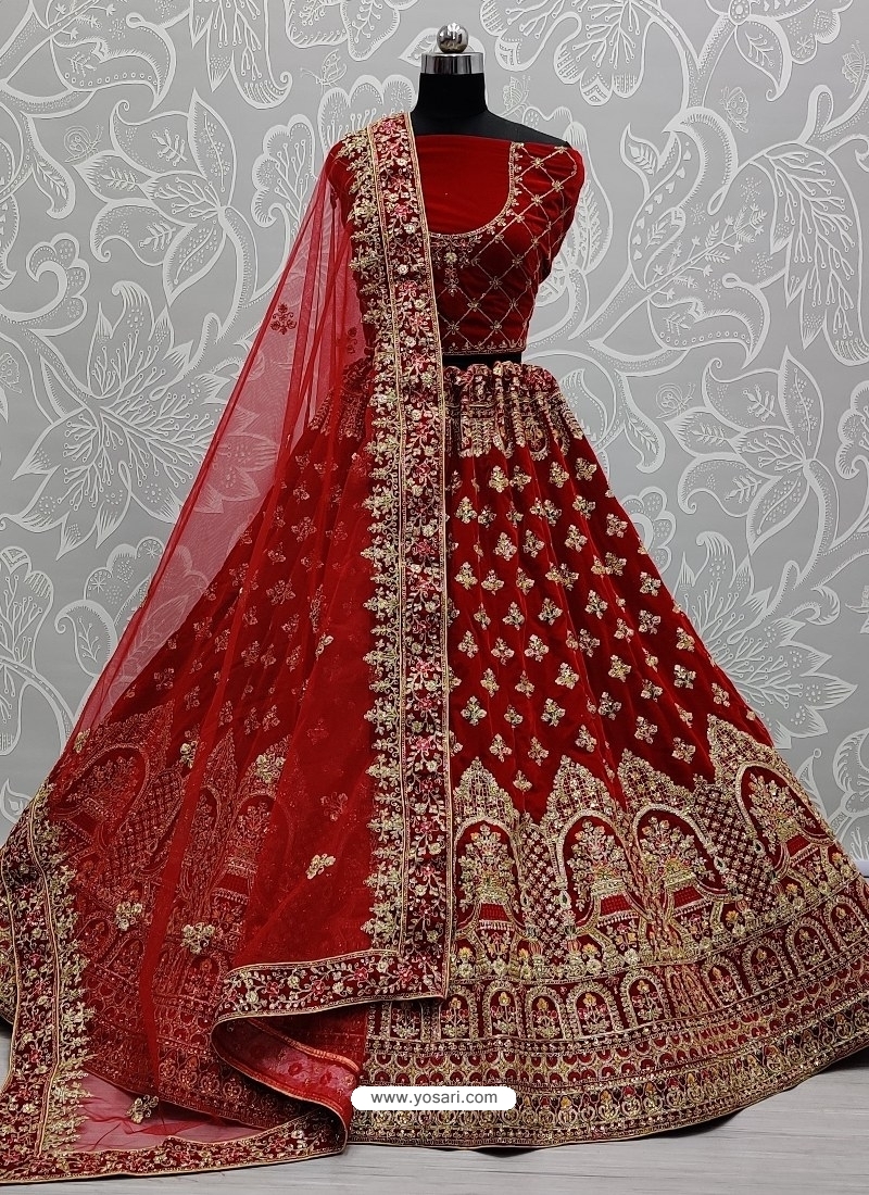 Maroon Designer Bridal Wear Heavy Velvet Lehenga Choli