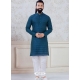 Teal Blue Exclusive Readymade Indo-Western Style Kurta Pajama