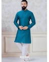 Teal Blue Exclusive Readymade Indo-Western Style Kurta Pajama