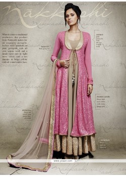 Imperial Sequins Work Pink And Beige Georgette Jacket Style Anarkali Suit