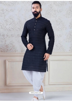 Navy Blue Exclusive Readymade Indo-Western Style Kurta Pajama