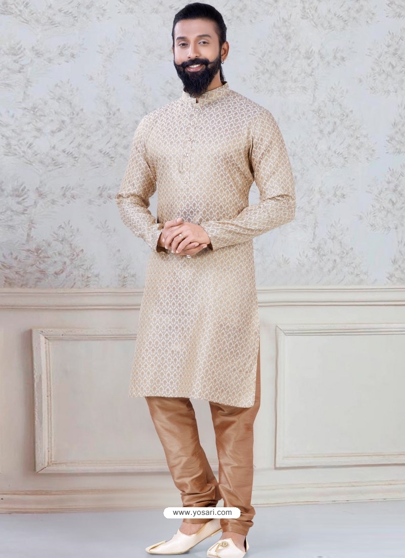 Light Beige Exclusive Readymade Indo-Western Style Kurta Pajama