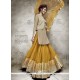 Tantalizing Yellow And Beige Embroidered Work Georgette Jacket Style Anarkali Suit