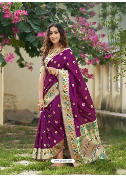 Purple Designer Wedding Wear Banarasi Silk Sari
