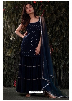 Navy Blue Designer Wedding Georgette Palazzo Suit