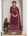 Deep Wine Designer Wedding Faux Georgette Palazzo Suit