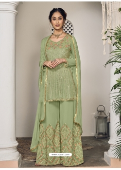 Olive Green Designer Wedding Faux Georgette Palazzo Suit