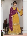 Yellow Designer Wedding Faux Georgette Palazzo Suit