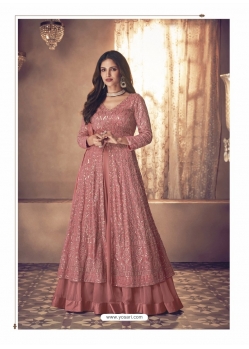 Light Red Readymade Designer Wedding Wear Real Georgette Anarkali Suit