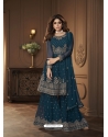 Teal Blue Readymade Designer Wedding Wear Real Georgette Palazzo Salwar Suit