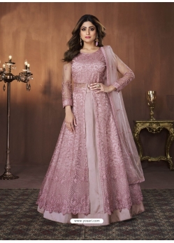 Dusty Pink Readymade Designer Wedding Wear Butterfly Net Anarkali Suit