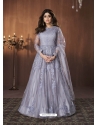 Light Grey Readymade Designer Wedding Wear Butterfly Net Anarkali Suit