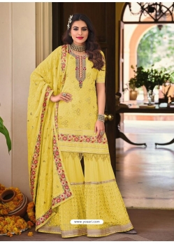 Yellow Designer Wedding Faux Georgette Palazzo Suit