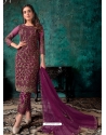 Purple Designer Party Wear Heavy Net Straight Salwar Suit