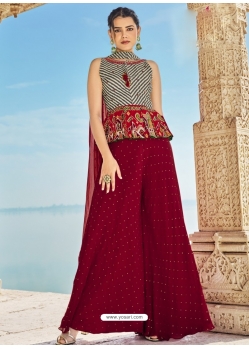 Wine Readymade Designer Wedding Wear Silk Salwar Suit