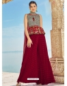 Wine Readymade Designer Wedding Wear Silk Salwar Suit