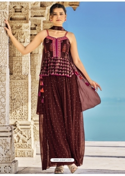 Coffee Readymade Designer Wedding Wear Silk Salwar Suit