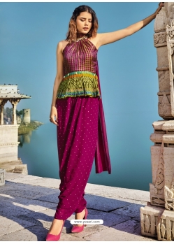 Medium Violet Readymade Designer Wedding Wear Silk Salwar Suit