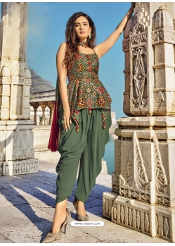 Grayish Green Readymade Designer Wedding Wear Silk Salwar Suit
