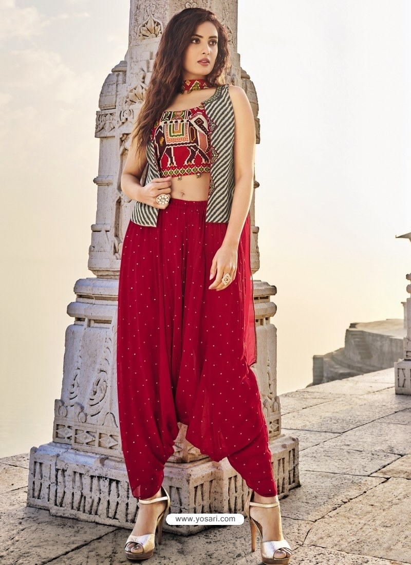 Buy Rose Red Readymade Designer Wedding Wear Silk Salwar Suit | Palazzo ...