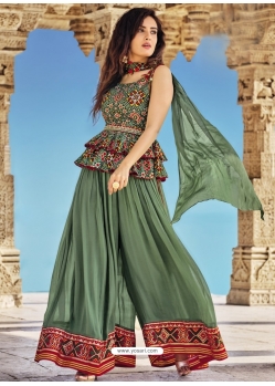 Grayish Green Readymade Designer Wedding Wear Silk Salwar Suit