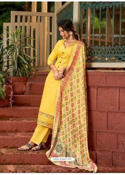 Light Yellow Designer Party Wear Pure Jam Cotton Straight Salwar Suit