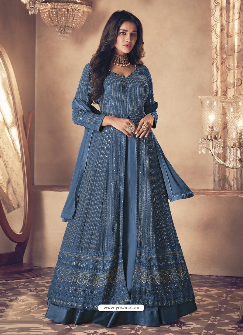 Embroidery Faux Georgette Jacket Style Heavy Anarkali Suits at Rs 1895 in  Surat